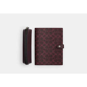 🤩COACH WOMEN’S BURGUNDY SIGNATURE PRINT NOTEBOOK with ZIP POUCH🥰